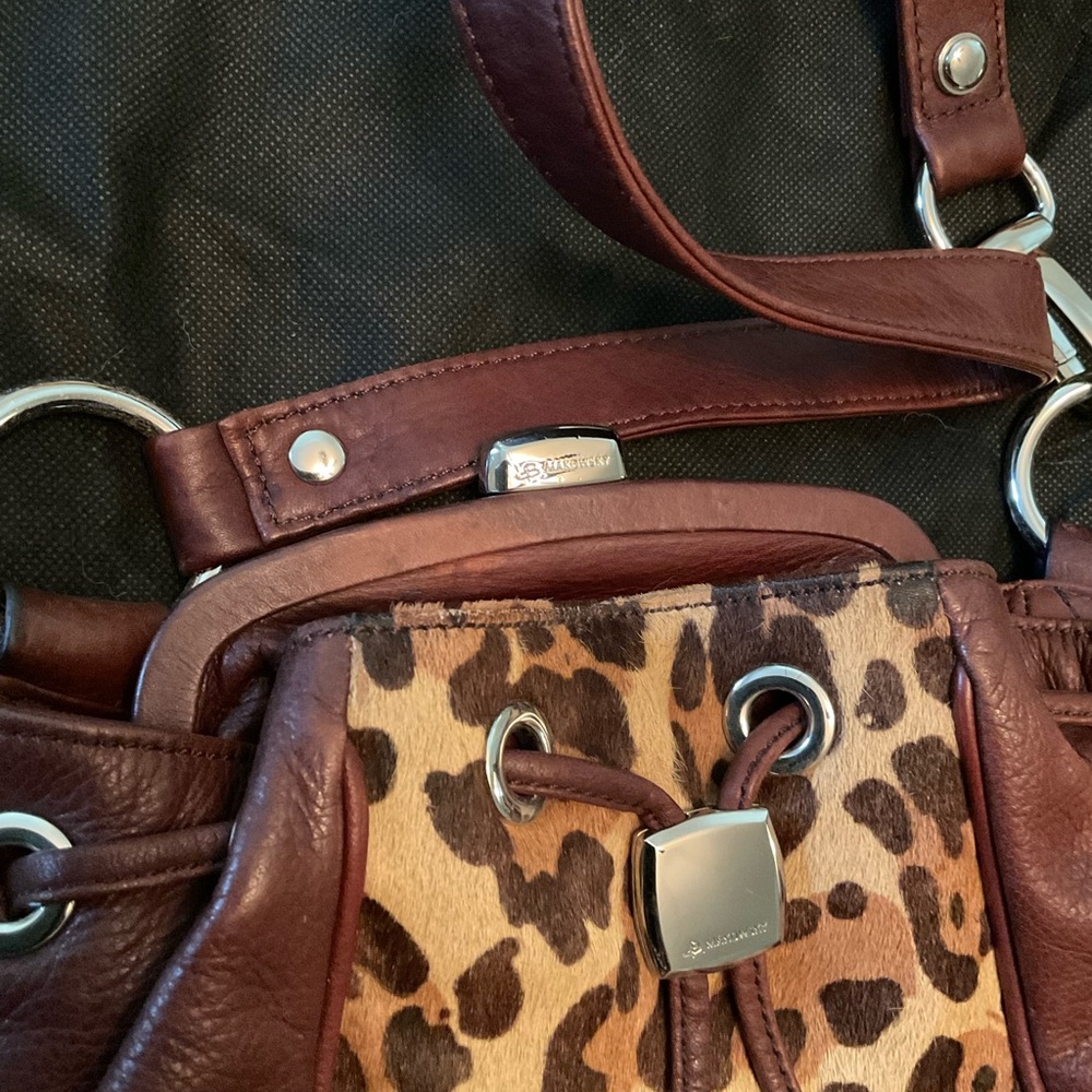 B. Makowsky Cheetah Print Leather Drawstring Kiss… - image 4